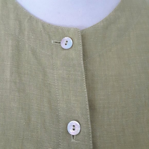Vintage 1990s Avocado Green Linen 3/4 Sleeve Blouse - Picture 11 of 12